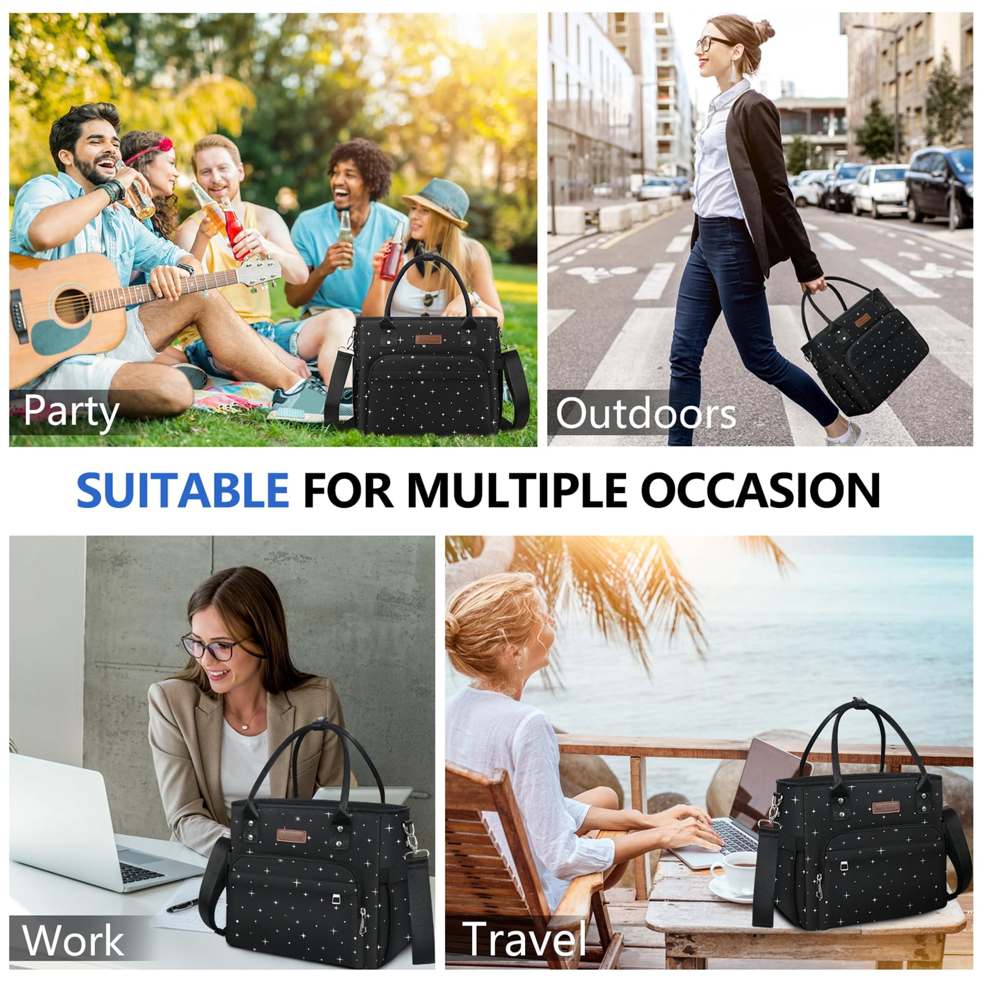 Lunch Bag Box Women - Leakproof Insulated Cooler For Large Tote Bags Adults  Black Starry Sky