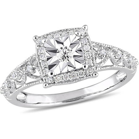 1/5 Carat T.W. Diamond Sterling Silver Halo Vintage Engagement (Best Engagement Ring For 8000)