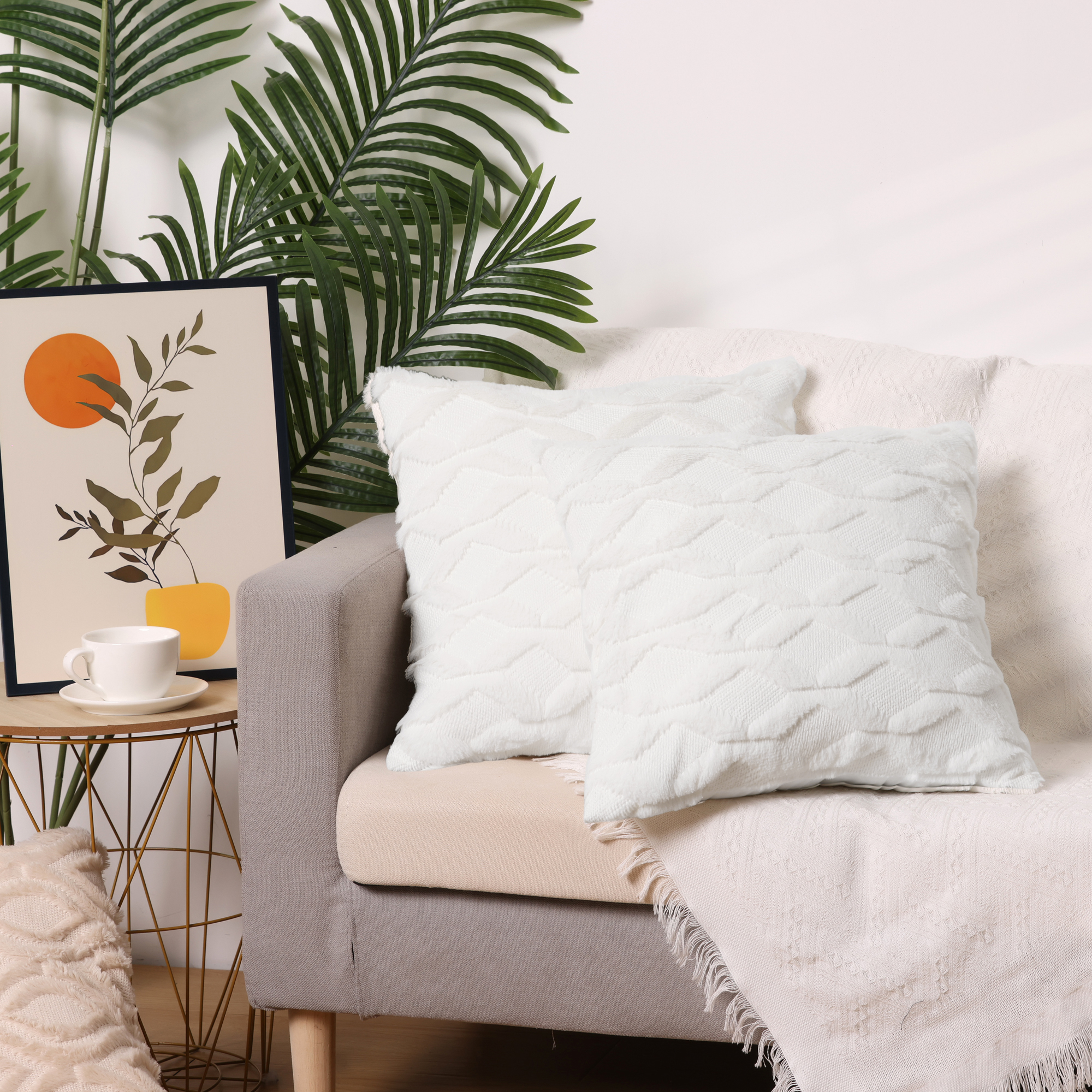 Unique Bargains Short Plush Solid Living Room Decorative Pillow Covers (2 Count) White 18" x 18"