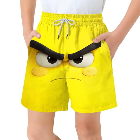 ITSAME Boys Beach Shorts, Quick-Dry Fashion Print Elastic Waist Summer Casual Swim Trunks for Kids Yellow 6-7T