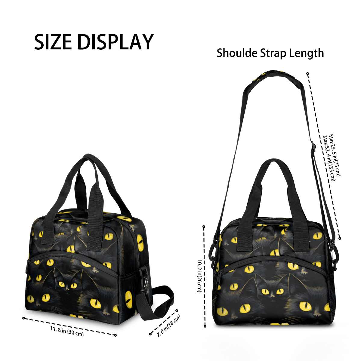 Herdesigns Funny Insulated Lunch Bag for Women Men Adults Large Reusable Lunch Box Black Cat Leakproof Cooler Tote Bags with Adjustable Shoulder Strap