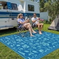 thumbnail image 2 of 5x8 Navy&Turquoise Outdoor Rug Waterproof Reversible, Floral Plastic Straw Patio Rug, Foldable Outdoor Area Rug for RV Camping, Picnic, Beach, Balcony, Deck & Garden 5x8 Navy&Turquoise, 2 of 9