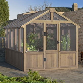 7x13 FT Walk-in Greenhouse with Pergola – Cedar Wood Frame, Clear