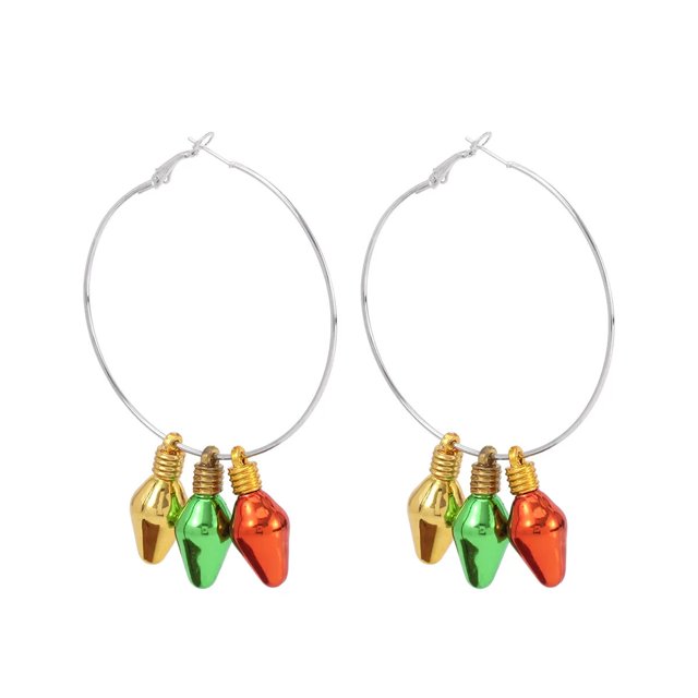 Pendientes de Navidad largos y exagerados de Papá Noel, sombrero de Papá Noel, bombilla, caja de regalo, pendientes, collar, accesorios de vacaciones
