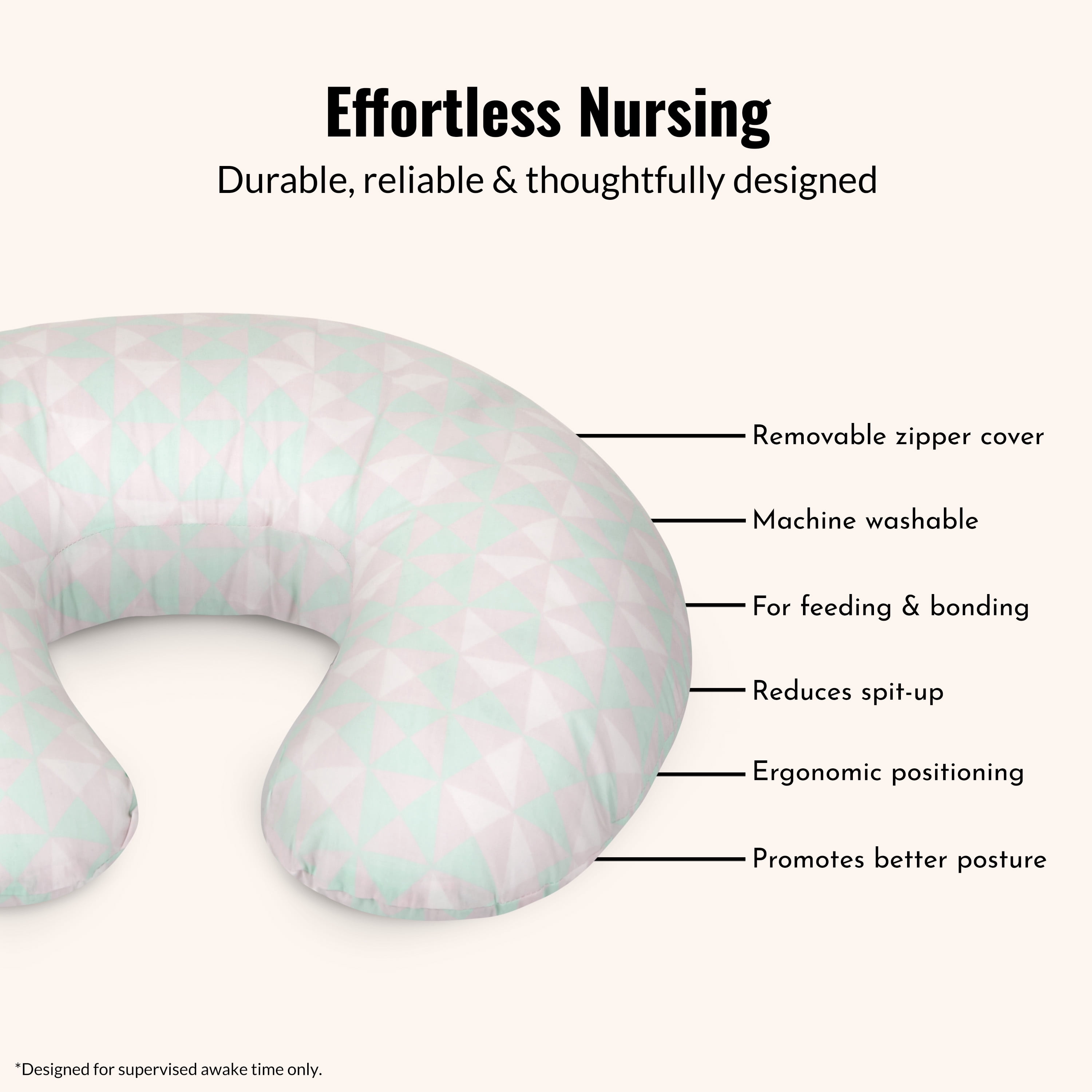 Dream On Me Beeboo Nursing Pillow and Positioner, Breastfeeding and Bottlefeeding Pillow, Removable and Washable Pillow Cover, Soft and Breathable Fabric in Blue