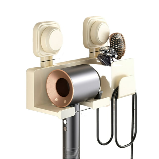 bedienty Boîte de Rangement Pratique Support de Sèche-Cheveux avec Compartiments Intégrés Lisseurs Peignes et Rasoirs Blanc Laiteux