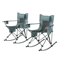 Folding Rocking Camping Chairs 2 Pack, Portable Chair with Headrest, Cooler, Cup Holder, Gray
