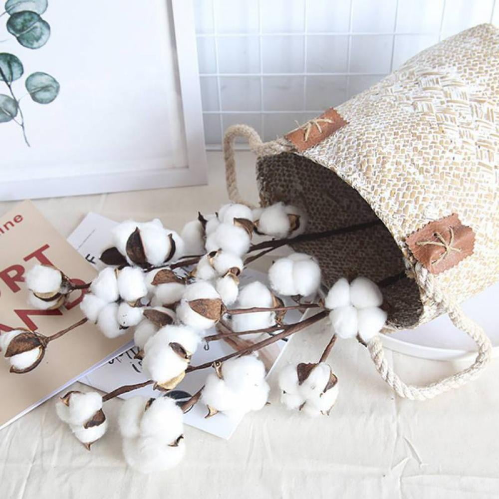 5PCS Naturally Dried Cotton Stems Farmhouse Artificial Flower Filler Floral Decor