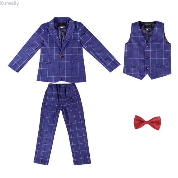 Kureaily Plaid Vest For Boys Autumn Winter Three Piece Dress Outfit For Little Gentlemen 2-3 Years