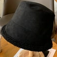thumbnail image 4 of Riforla Reversible Suede Bucket Hat for Women Fall Winter Thick Lamb Warm Fisherman Hat Versatile Womens Hats Black, 4 of 5