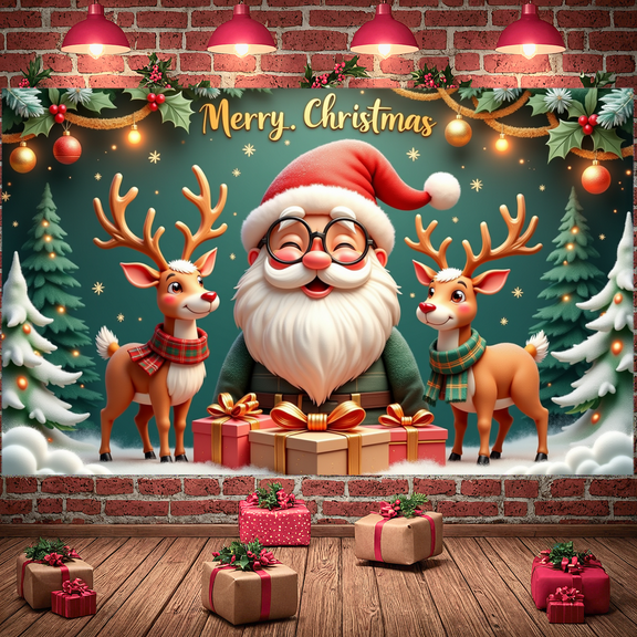 Festive Design Christmas Banner with Santa Reindeer Holiday Decoration for Winter Celebration Party Indoor Decor