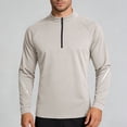thumbnail image 2 of Outdoor Athletic Shirts for Men Quarter Zipper Stand Collar Tops with Long Sleeve Spring Running Hiking Activewear Khaki 2XL, 2 of 9