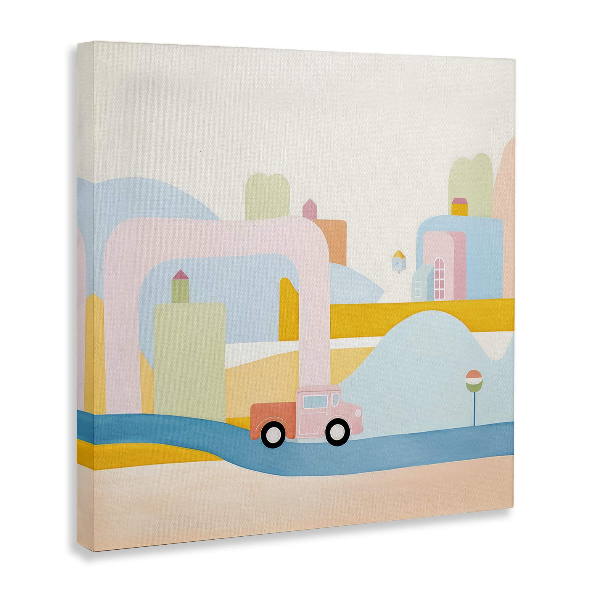 Stupell Industries Pastel Car in Landscape Landscape Painting Gallery Wrapped Canvas Art Print Wall Art, 30 x 30