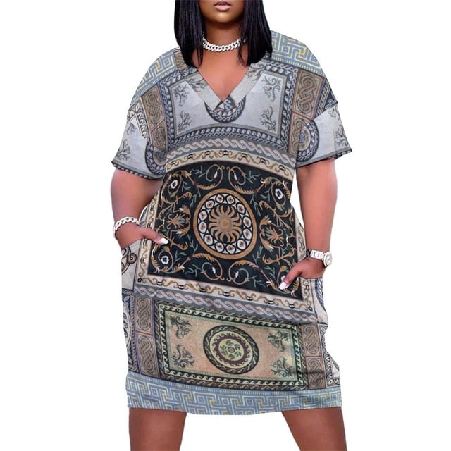 Roman Mosaic - Light Blue Loose Pocket Dress women's fashion dresses loose summer dress dress korean style