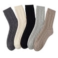 thumbnail image 2 of 5 Pairs Women Classic Cable Knit Crew Socks Assorted Colors Mid Calf Boots Casual Socks, 2 of 6