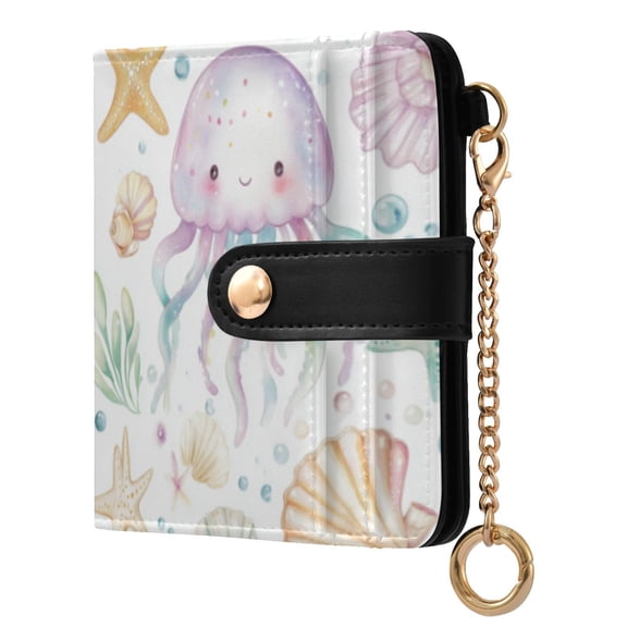 Qxltty Jellyfish Shell Figure Ladies Wallet Rfid Slim Thin Compact Credit Card Women Wallet Zipper Coin Pocket and ID Window for Female Gifts