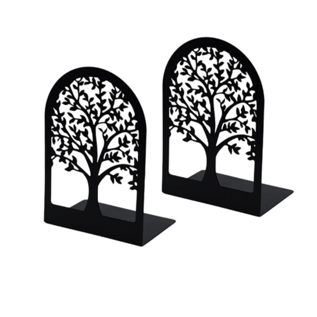 SLYNSHome Book Ends Tree Design Bookends for Shelves,Black Non-Skid Book Holder Decorative Book Stopper for Home