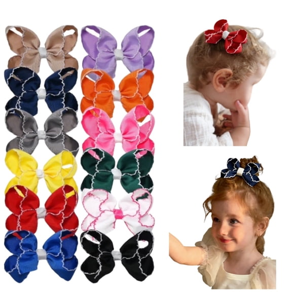 Joybowie 12pcs 4.5in baby bows hair bows for dogs with short hair baby hair bows stitched edge ribbed ribbon hair clips