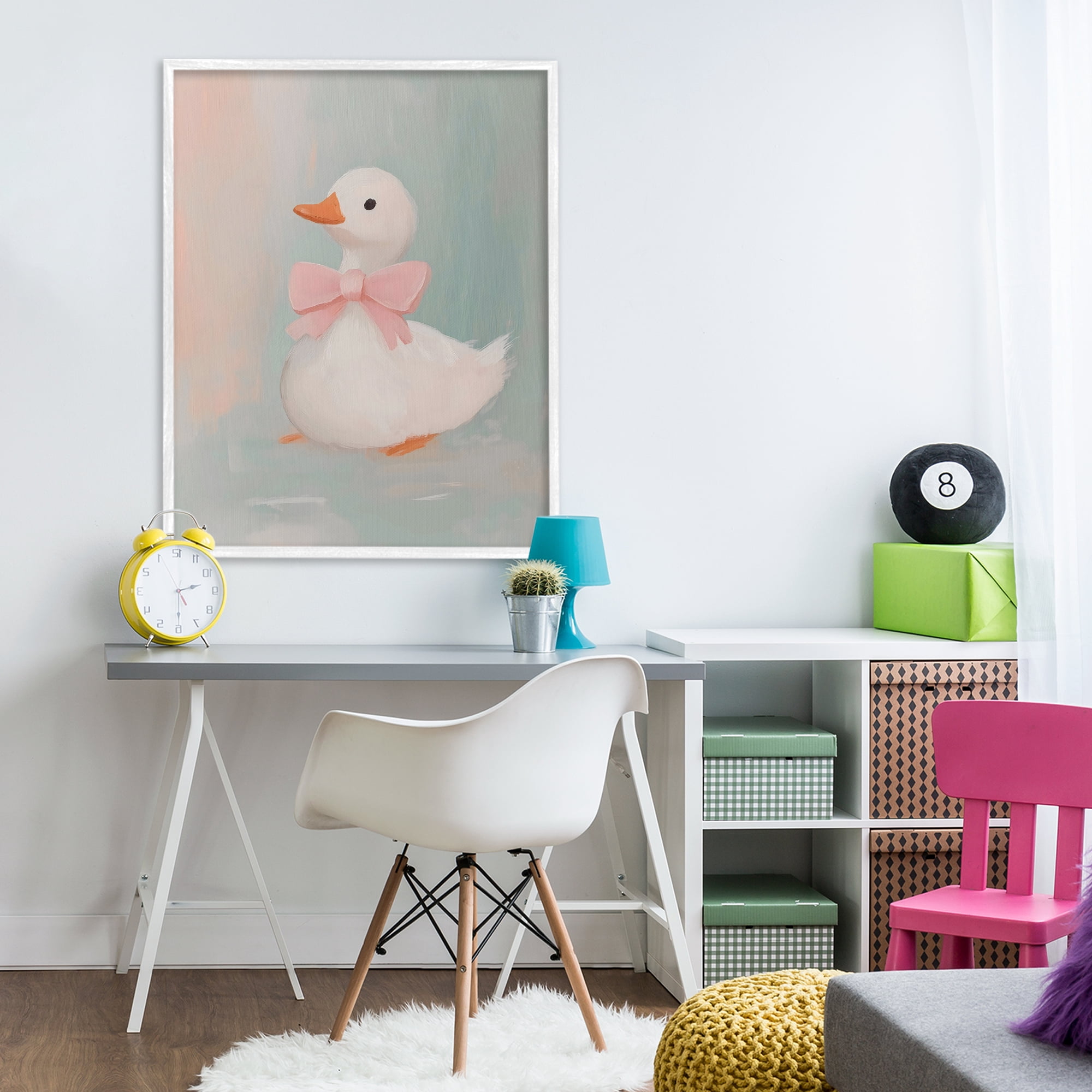 Stupell Industries Duckling Portrait with Bow White Framed Giclee Art, design by The Prints Vibe