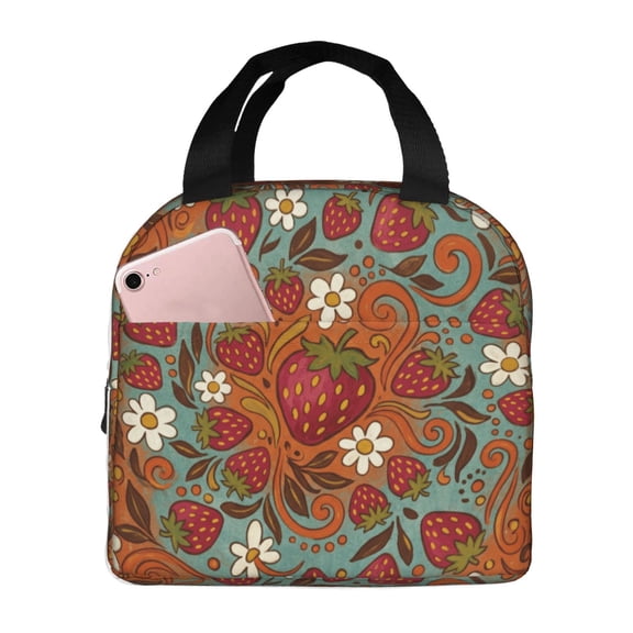 Strawberry Lunch Bag Insulated Lunchbox Reusable Cooler Lunch Boxes Tote Box Reusable Lunch Bags For Women For Gifts Office Picnic Travel Beach