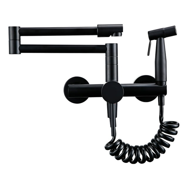 Kitchen Mixer Tap With Sprayer Hot And Cold Stream Wall Mount Pot Filler Faucet Pull Out Two Hole Wholesale Black ,bar Laundry RV Farmhouse