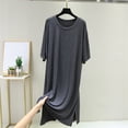 thumbnail image 2 of Zyekqe Plus Size Pajamas Dress Short Sleeve Round Neck Sleepwear Dress Summer Casual Comfy Nightgowns Loungewear, 2 of 4