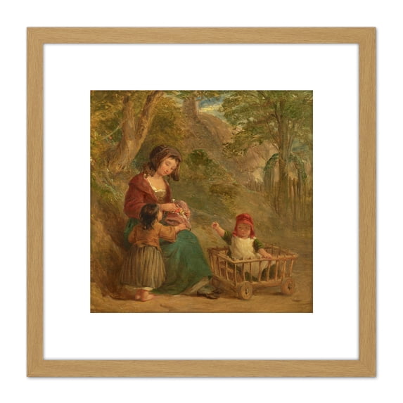 Frederick Goodall Mother And Children 1851 Painting 8X8 Inch Square Wooden Framed Wall Art Print Picture with Mount