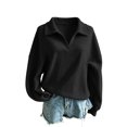 thumbnail image 4 of Hurxie Womens Oversized V Neck Fleece Sweatshirt Casual Long Sleeve Sweatshirts Collared Pullover Sweatshirts, 4 of 7