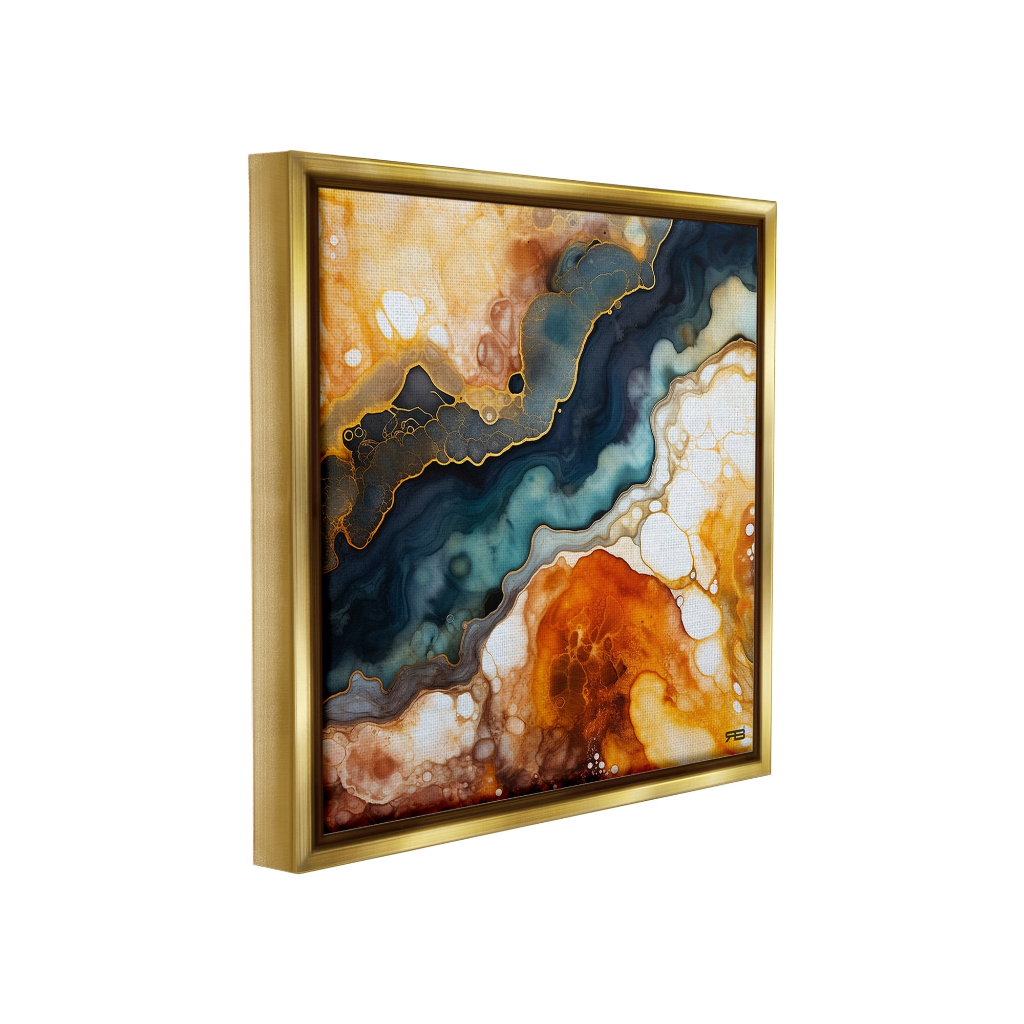 Stupell Industries Liquid Geode Pattern Abstract Painting Gold Floater Framed Canvas Art Print Wall Art, 25 x 25