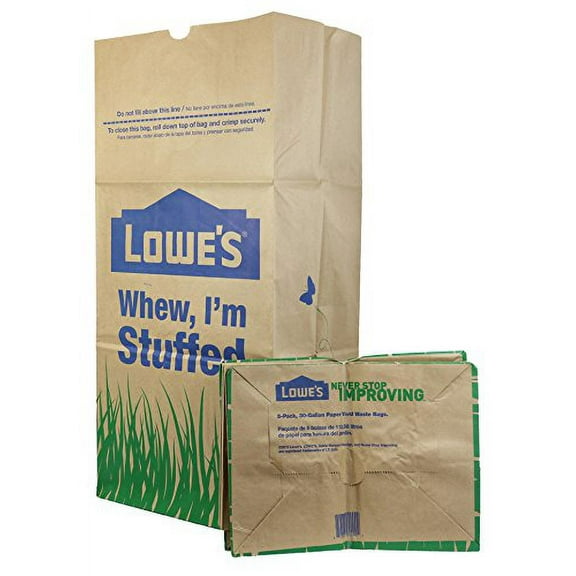 Set of 4 Pack of 10 Count.Lowe's 30 Gallon Heavy Duty Brown Paper Lawn and Refuse Bags for Home and Garden (10 Count), Large (LOWESLL)