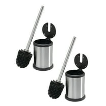 Bath Bliss 2 Pack Self Closing Lid Stainless Steel Toilet Brush and Holder for Adults