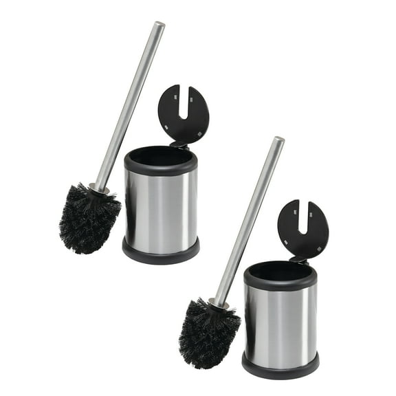 Bath Bliss 2 Pack Self Closing Lid Stainless Steel Toilet Brush and Holder for Adults