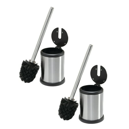 Bath Bliss 2 Pack Self Closing Lid Stainless Steel Toilet Brush and Holder for Adults