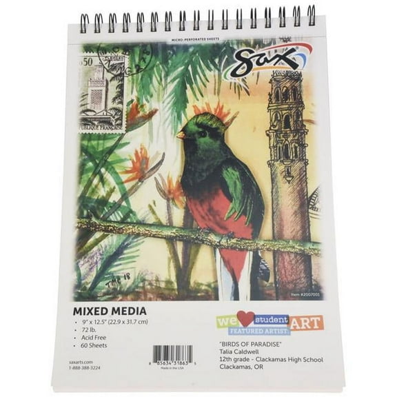 Sax 2007001 72 lbs Mixed-Media Paper Pad, White - 9 x 12 in. - 60 Sheets