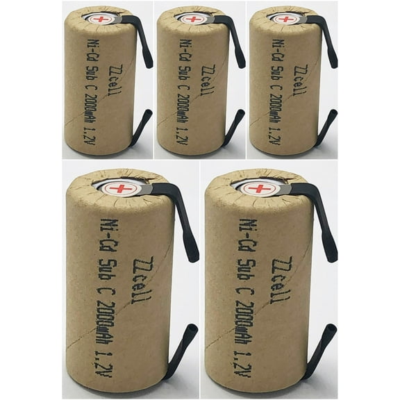 5X ZZcell Sub C Batteries with Tabs Rechargeable for Power Tools 10C Discharge Rate Nicd 1.2V 2000mAh Pack of 5