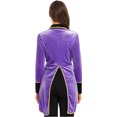 thumbnail image 2 of YEAHDOR Womens Showman Tailcoat Costume Circus Ringmaster Tuxedo Jacket Halloween Velvet Swallow-Tailed Coat Party Wear Purple S, 2 of 7