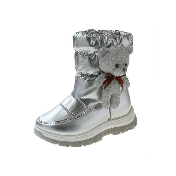 regional Especialmente Maligno Ferndule Unisex Pull On Warm Shoes Walking Breathable Side Zip Snow Boot  Non-Slip Round Toe Winter Shoe Silver 2Y - Walmart.com