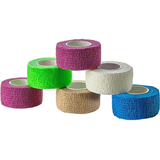 Self Adherent Cohesive Wrap Bandages (Pack of 6 Rolls) 1 Inch X 5