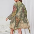 thumbnail image 3 of World Map Pajama Robe V Neck Vintage Map of The World 1811 Soft Dresses Woman Long Sleeve Bedroom Bathrobe Design Pajamas Robes, 3 of 7