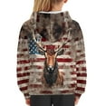 thumbnail image 6 of Xoenoiee Kids Pullover Sweatshirt Long Sleeve Hoodies Hooded Playwear with Front Kangaroo Pocket for Boys Girls Workout Walk Travel, Vintage American Flag Elk Pattern, L, 6 of 7
