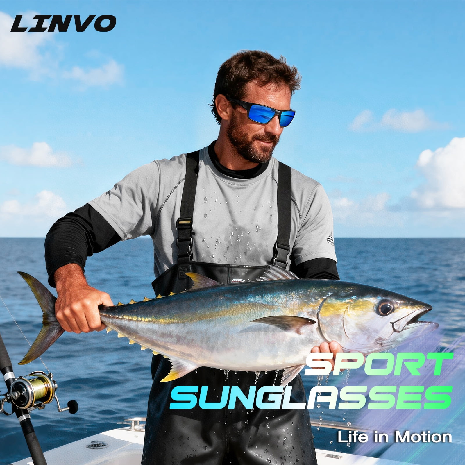 LINVO Men’s Sports Polarized Sunglasses, Wrap-Around Sun Glasses for Cycling, Fishing, Hiking & Driving, UV400 Protection