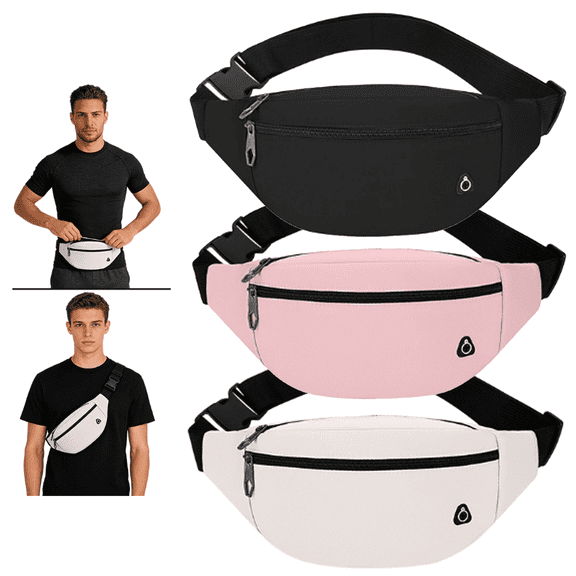 3 Pack Fanny Packs for Men and Women, Waist Bag with 3-Zipper Pockets, Sports Waist Pack Bag Bum Bag for Outdoors Sports Travel Hiking Running
