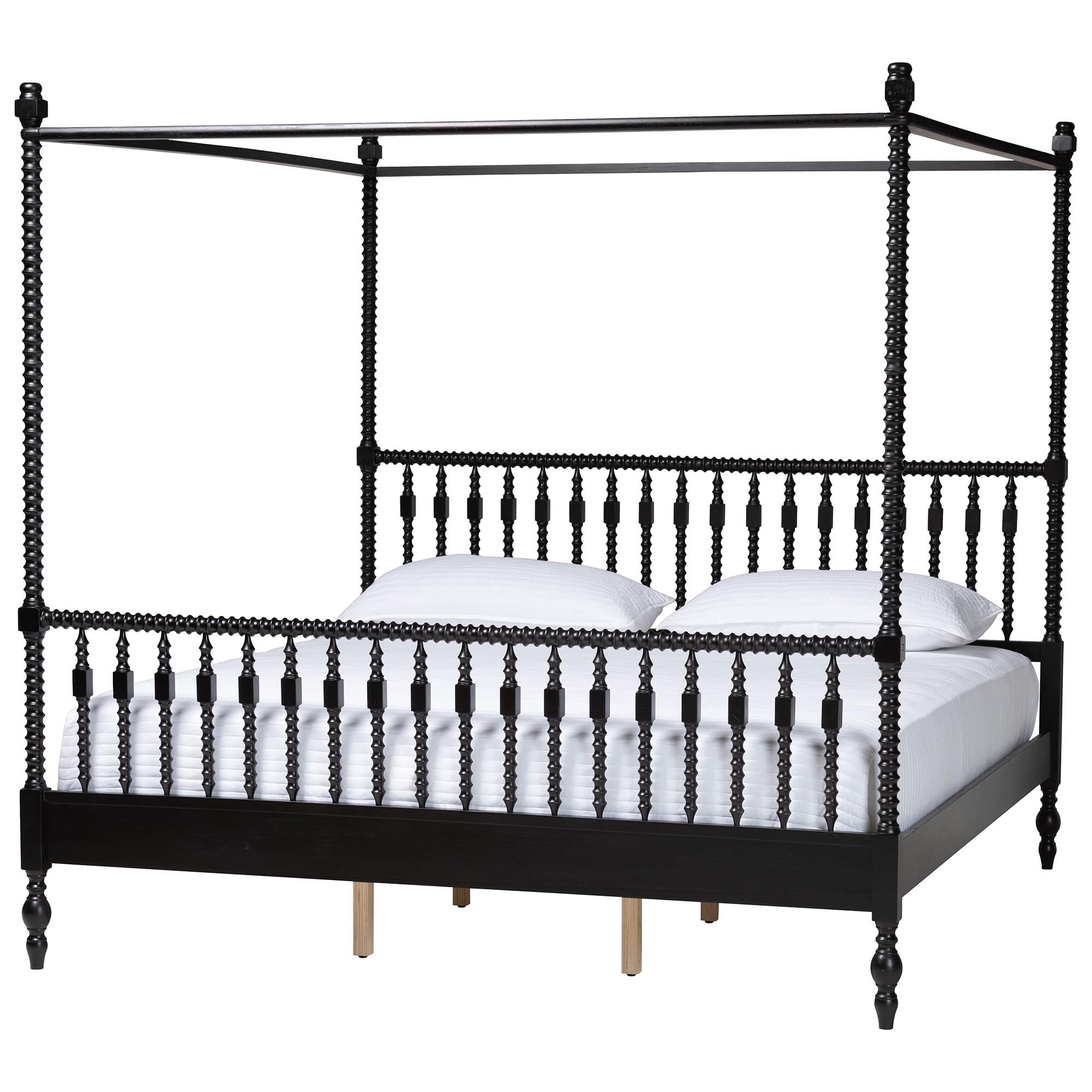 Baxton Studio Callison Farmhouse Canopy Bed, King, Black