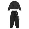 thumbnail image 4 of YONGHS Kids Girls Boys Shiny Hip Hop Jazz Street Dance Outfits Baseball Jacket and Cargo Pants Set Black 12, 4 of 7