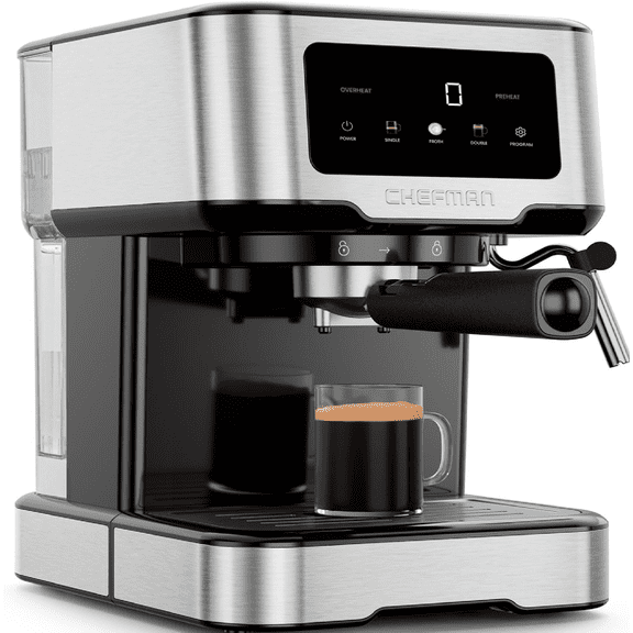 Chefman RJ54-SS-15-D-AM CraftBrew Espresso Machine, 15-Bar Pump Digital Espresso Maker W/Steam Wand for Latte & Cappuccino, Compact Espresso Coffee Machine W/ 1.5L Re