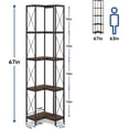 thumbnail image 3 of Small Styles Corner Bookshelf, 5 Tier Industrial Style Design Corner Shelf with Metal Frame and Open Shelves for Living Room, Bedroom, Study, Flamed Color, 3 of 9
