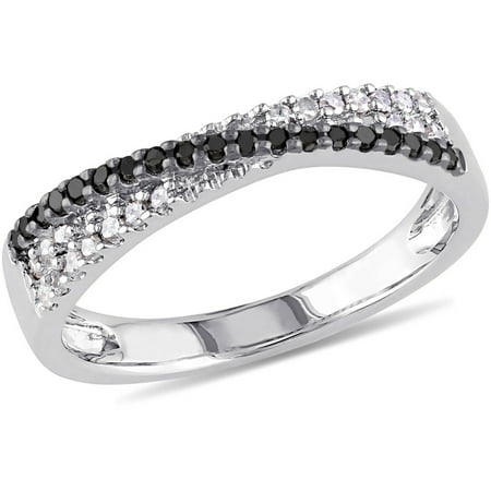 1/4 Carat T.W. Black and White Diamond Sterling Silver Cross-Over Ring