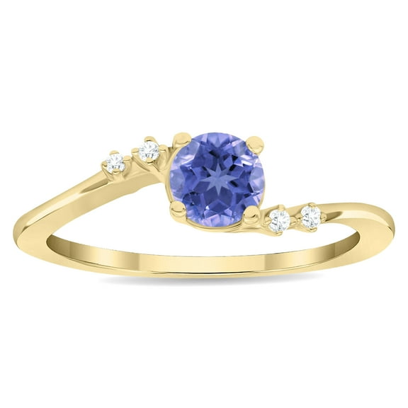 SZUL Women's Round Shaped Tanzanite and Diamond Tierra Ring in 10K Yellow Gold