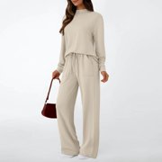 SUNBS Two Piece Sets for Women Fall Outfits Lounge Sets Mock Neck Tops Wide Leg Pants Vacation Travel Airport Outfits