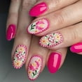 thumbnail image 2 of 24 Pcs Short Oval False Nail Colorful Flowers Press On Nail Summer Floral Acrylic Nail Glossy Full Cover Stick on Nail, 2 of 9